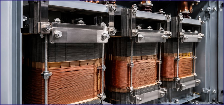Stainless steel bolts securing transformer cores and coils 